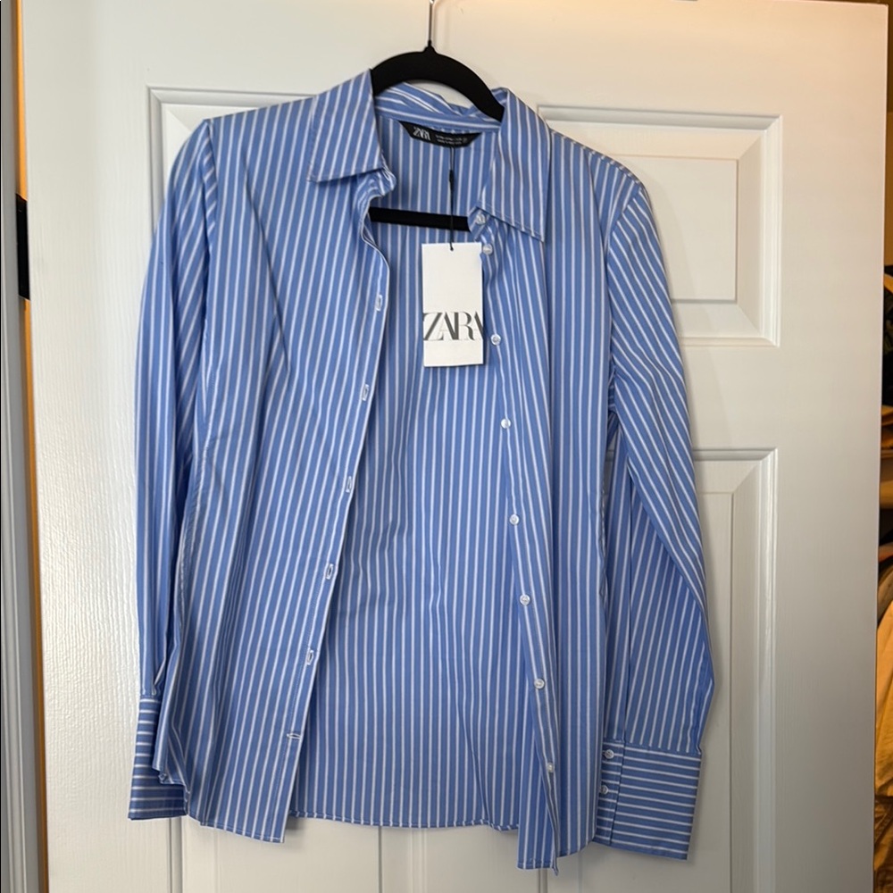 Zara Fitted Blue Striped Shirt